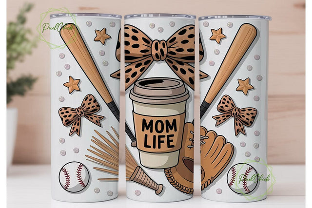 Baseball Mom Life 20oz Tumbler Wrap Sublimation PixelChick 