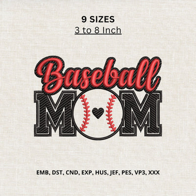 Baseball Mom Machine Embroidery Design – Baseball Heart Sports Embroidery File Embroidery/Applique DESIGNS PatternFeed8 