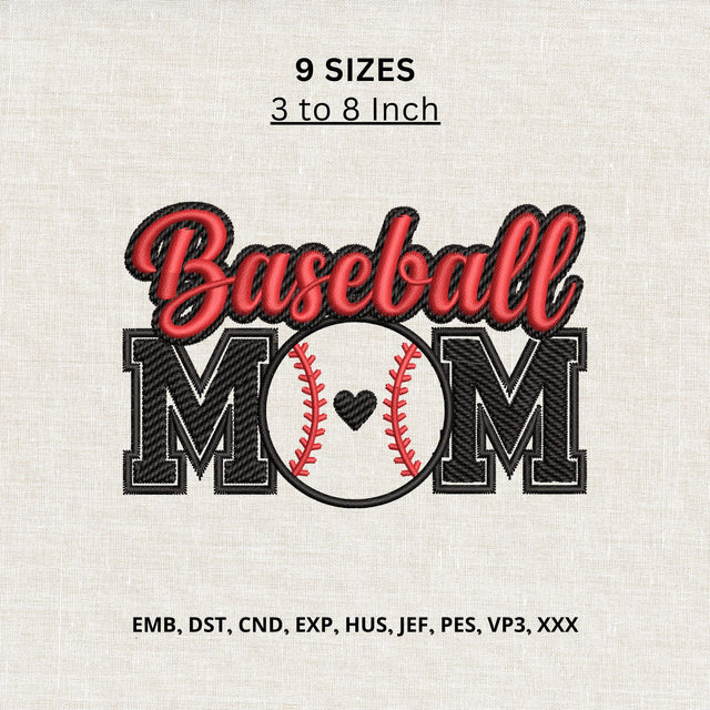 Baseball Mom Machine Embroidery Design – Baseball Heart Sports Embroidery File Embroidery/Applique DESIGNS PatternFeed8 