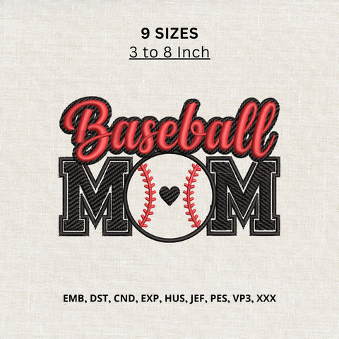 Baseball Mom Machine Embroidery Design – Baseball Heart Sports Embroidery File Embroidery/Applique DESIGNS PatternFeed8 