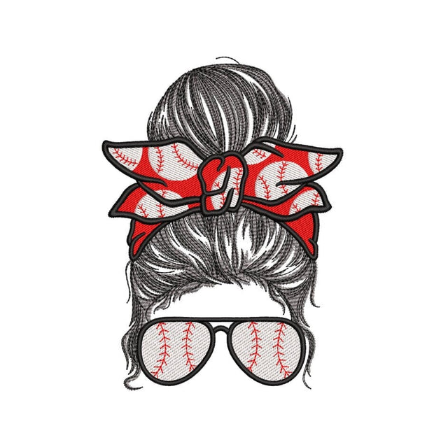 Baseball Mom Machine Embroidery Design, Softball Mom Embroidery, Messy Bun Embroidery Design, 3 sizes, Instant Download Embroidery/Applique DESIGNS Nino Nadaraia 