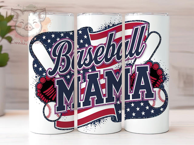 Baseball Mom Patriotic Tumbler Wrap, American Flag Baseball Design, 20oz Skinny Tumbler Wrap, Sports Mom Sublimation Art, Independence Day Baseball Gift, USA Baseball Mom Wrap Sublimation Lara' s Designs 