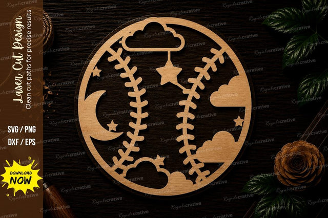 Baseball Moon Stars Circle Laser Cut SVG File SVG Regulrcrative 