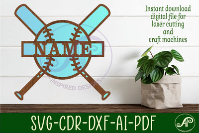 Baseball name sign svg laser cut template SVG APInspireddesigns 