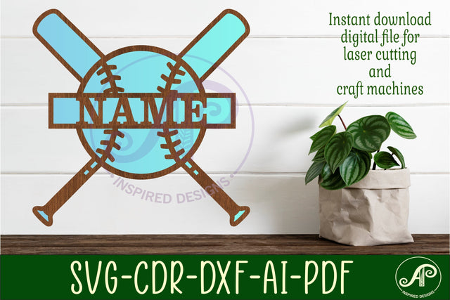 Baseball name sign svg laser cut template SVG APInspireddesigns 
