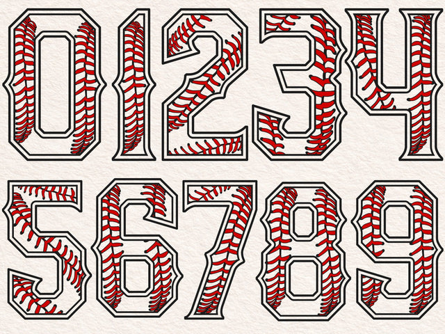 Baseball Numbers, Baseball png, Baseball Stitch, Baseball font png, Baseball Themed Numbers, Numbers that look like baseballs SVG DesignDestine 