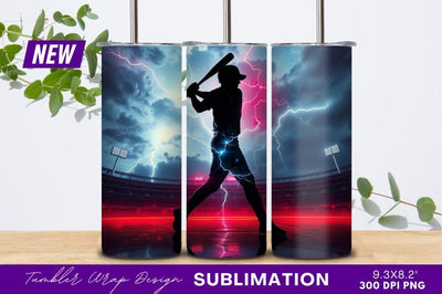 Baseball Player Silhouette Lightning Storm Dramatic Scene Sublimation Regulrcrative 