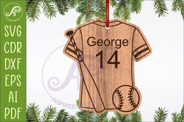 Baseball shirt Christmas Ornament SVG laser cut SVG APInspireddesigns 