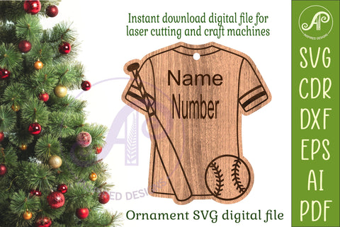 Baseball shirt Christmas Ornament SVG laser cut SVG APInspireddesigns 