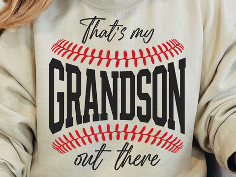 Baseball Sideline Cheer Svg Png That's my Grandson out There SVG Varsity Baseball Grandma Grandad Game Day Sports Team Softball Shirt SVG DesignDestine 