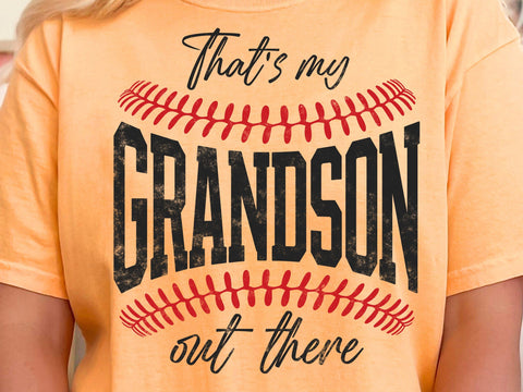 Baseball Sideline Cheer Svg Png That's my Grandson out There SVG Varsity Baseball Grandma Grandad Game Day Sports Team Softball Shirt SVG DesignDestine 