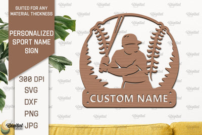 Baseball Sign Laser Cut. Personalized Sport Name Sign SVG Evgenyia Guschina 