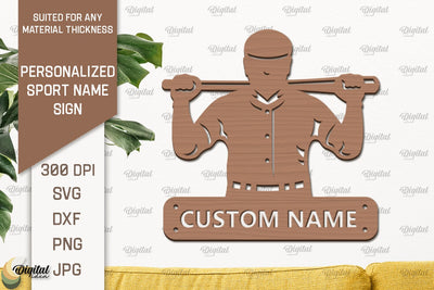 Baseball Sign Laser Cut. Personalized Sport Name Sign SVG Evgenyia Guschina 