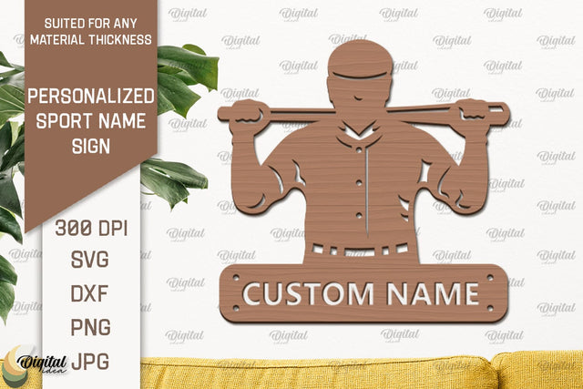 Baseball Sign Laser Cut. Personalized Sport Name Sign SVG Evgenyia Guschina 