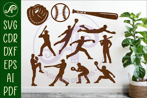Baseball silhouette bundle laser cut outs SVG APInspireddesigns 