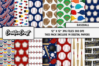 Baseball Sport Digital Papers, scrapbook backgrounds designs Digital Pattern CreativeCraftShop 