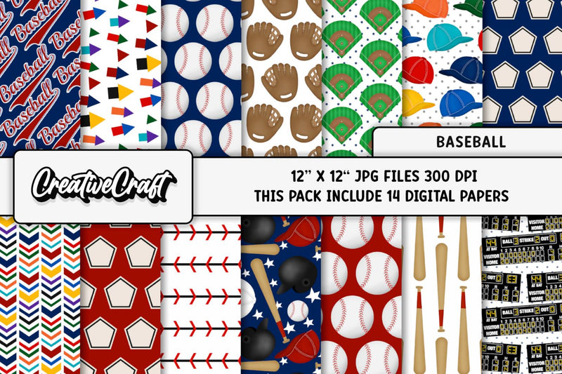 Baseball Sport Digital Papers, scrapbook backgrounds designs Digital Pattern CreativeCraftShop 