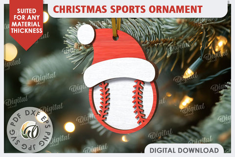 Baseball Sports Christmas Ornament Laser Cut. Santa Hat SVG SVG Evgenyia Guschina 