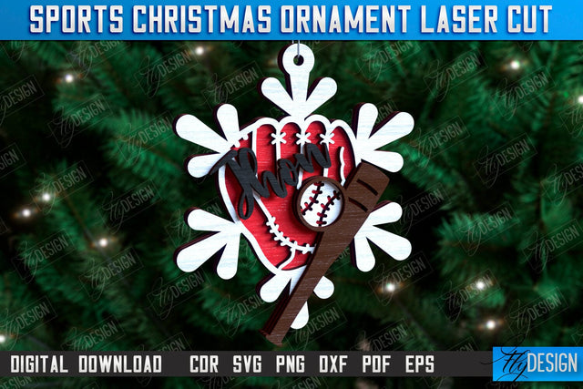 Baseball Sports Christmas Ornament Laser Cut, Sport Toy SVG Fly Design 