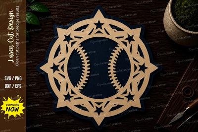 Baseball Star Mandala Frame Laser Cut SVG File SVG Regulrcrative 