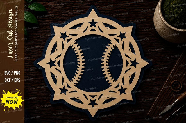 Baseball Star Mandala Frame Laser Cut SVG File SVG Regulrcrative 