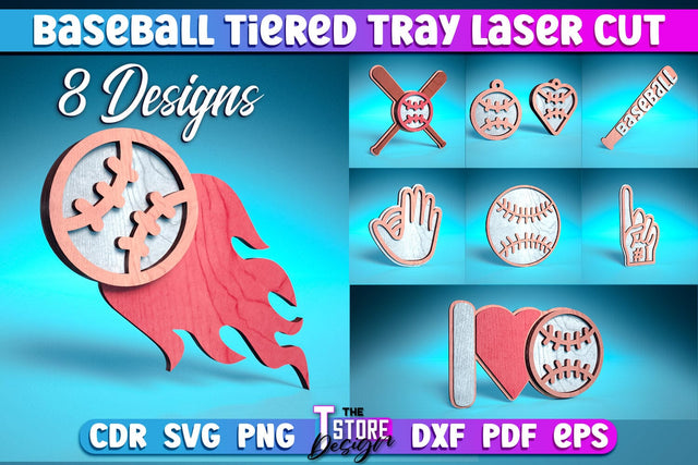 Baseball Tiered Tray Laser Cut | Tiered Tray Laser Cut Design | CNC Files SVG The T Store Design 