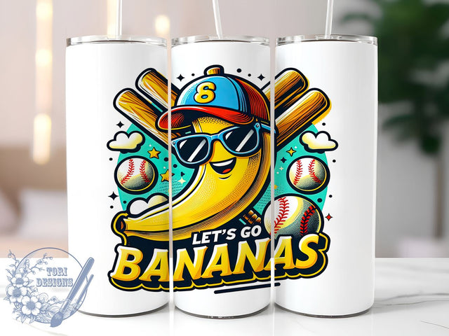 Baseball Tumbler, Let's Go Bananas, Sports PNG, Sublimation Art, Baseball Lover Gift, Game Day Decor, Fun Sports Design Sublimation ToriDesigns 