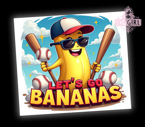 Baseball Tumbler, Let's Go Bananas Tumbler, 20oz Sublimation, Sports Fan Gift, Funny Baseball Decor, Softball Lover Drinkware, Instant Digital Download Sublimation SvggirlplusArt 