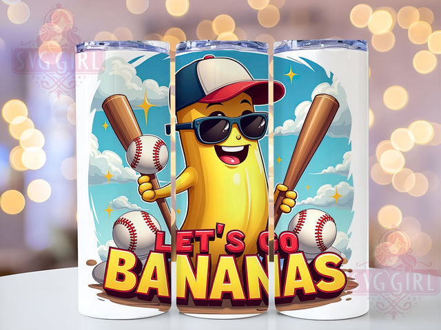 Baseball Tumbler, Let's Go Bananas Tumbler, 20oz Sublimation, Sports Fan Gift, Funny Baseball Decor, Softball Lover Drinkware, Instant Digital Download Sublimation SvggirlplusArt 