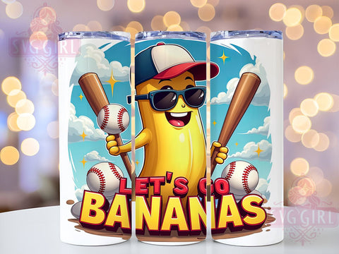Baseball Tumbler, Let's Go Bananas Tumbler, 20oz Sublimation, Sports Fan Gift, Funny Baseball Decor, Softball Lover Drinkware, Instant Digital Download Sublimation SvggirlplusArt 