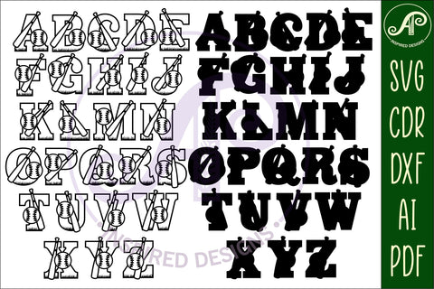 Baseball/softball bat and ball letters alphabet set x 26 SVG APInspireddesigns 