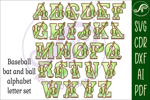 Baseball/softball bat and ball letters alphabet set x 26 SVG APInspireddesigns 