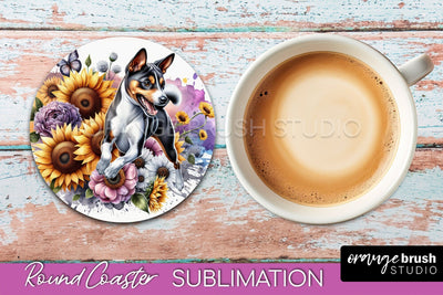 Basenji Round Coaster - Dog Mom Floral Coaster Sublimation Sublimation OrangeBrushStudio 