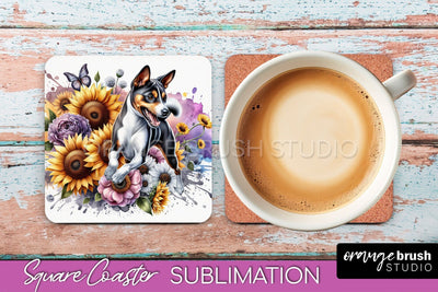 Basenji Square Coaster - Dog Mom Floral Coaster Sublimation Sublimation OrangeBrushStudio 