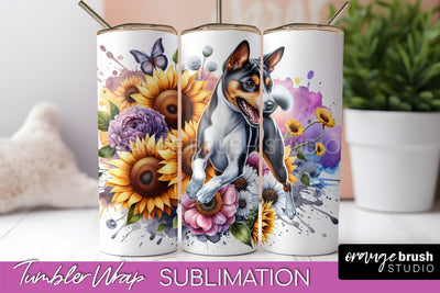 Basenji Tumbler Wrap - Dog Mom Floral Tumbler Sublimation Sublimation OrangeBrushStudio 