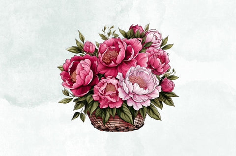 Basket of Beautiful Peonies Sublimation Bundle Sublimation Designangry 