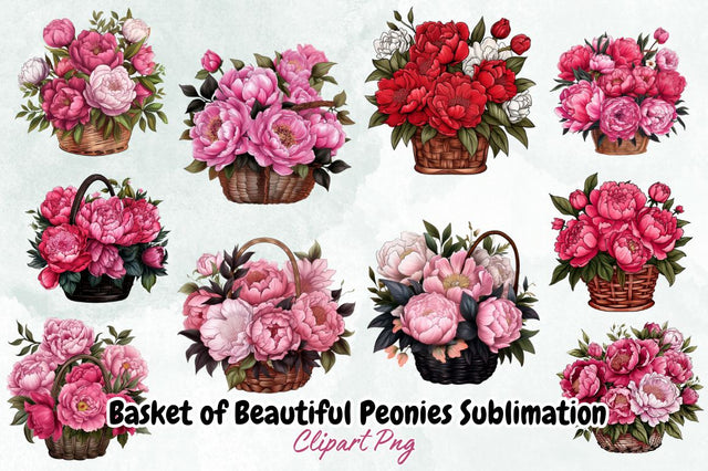 Basket of Beautiful Peonies Sublimation Bundle Sublimation Designangry 