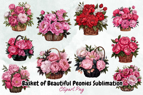 Basket of Beautiful Peonies Sublimation Bundle Sublimation Designangry 