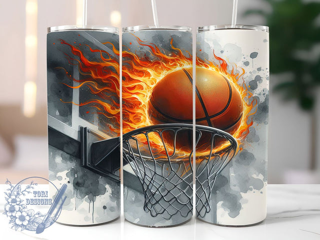 Basketball 20oz Fire Graphic Sports Tumbler, Basketball Tumbler, 20oz Tumbler Wrap, Sublimation Design, Sports Tumblers, Fire Graphic Tumbler, Basketball Gifts, Unique Drinkware Design Sublimation ToriDesigns 