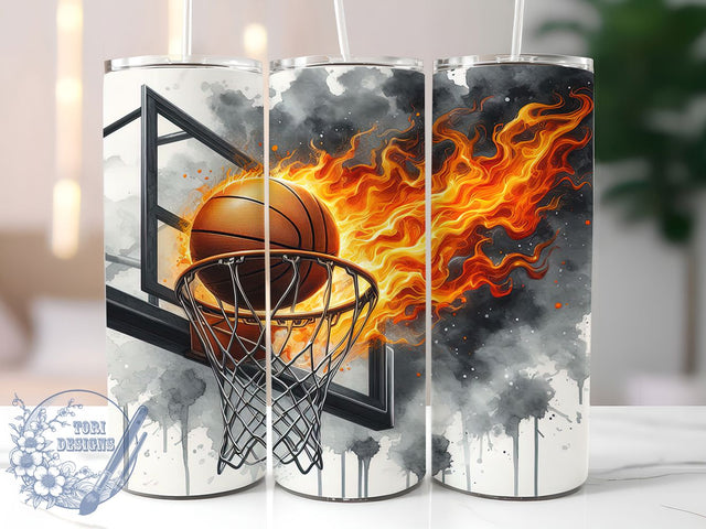 Basketball 20oz Fire Graphic Sports Tumbler, Basketball Tumbler, 20oz Tumbler Wrap, Sublimation Design, Sports Tumblers, Fire Graphic Tumbler, Basketball Gifts, Unique Drinkware Design Sublimation ToriDesigns 