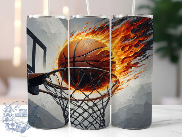 Basketball 20oz Fire Graphic Sports Tumbler, Basketball Tumbler, 20oz Tumbler Wrap, Sublimation Design, Sports Tumblers, Fire Graphic Tumbler, Basketball Gifts, Unique Drinkware Design Sublimation ToriDesigns 