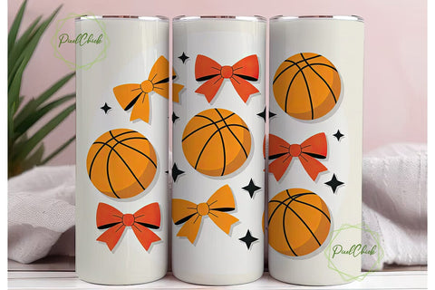 Basketball Bows 20oz Tumbler Wrap Sublimation PixelChick 