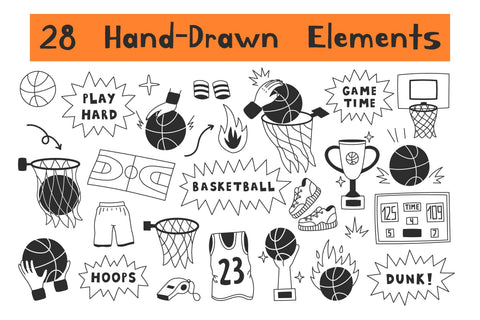 Basketball Doodle Elements PNG Clipart Sublimation Rin Green 