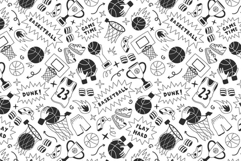 Basketball Doodle Seamless Pattern & Digital Paper EPS PNG JPG Digital Pattern Rin Green 