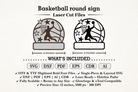Basketball Dunk Round Sign SVG Laser Cut File SVG TonisArtStudio 