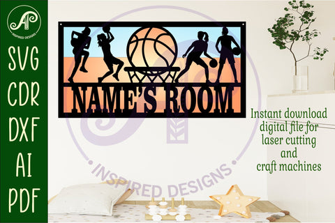 Basketball female scene name sign SVG 3 layer laser cut SVG APInspireddesigns 