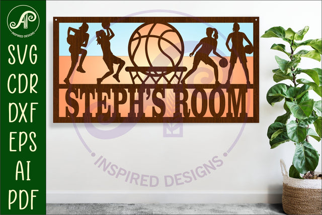 Basketball female scene name sign SVG 3 layer laser cut SVG APInspireddesigns 