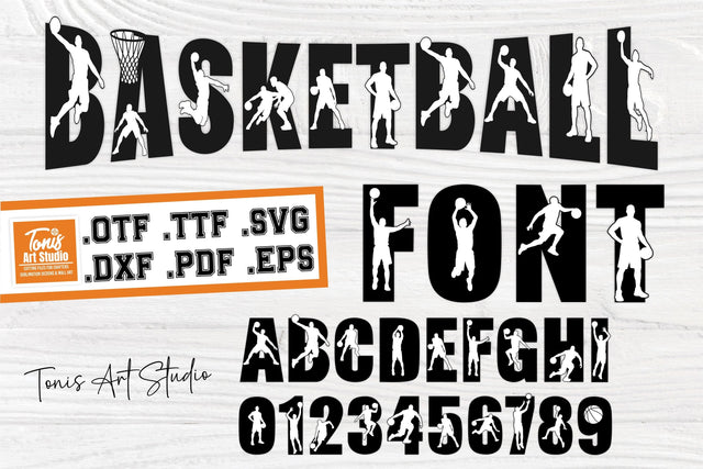 Basketball Font, Sport Alphabet with Player Silhouettes, Bold Athletic Letters Font TonisArtStudio 