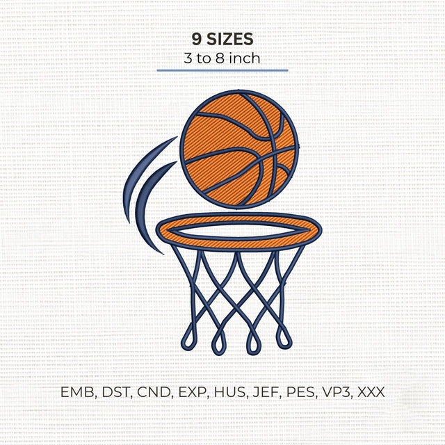 Basketball Hoop Embroidery Design – Basketball Sports Machine Embroidery File 9 Sizes Embroidery/Applique DESIGNS PatternFeed8 