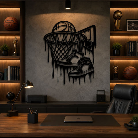 Basketball Hoop Sneaker Drip Laser SVG | Basketball Metal Wall Art DXF | Graffiti Basketball CNC Plasma Cut File | Sports Wall Decor SVG HappyDesignStudio 